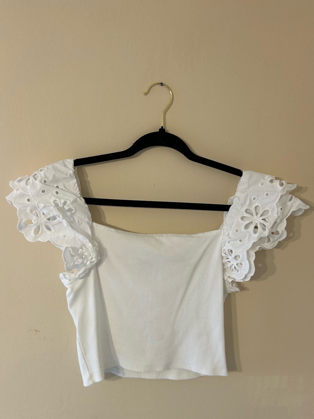 Lace Sleeve Ribbed Cotton Blend Crop Top